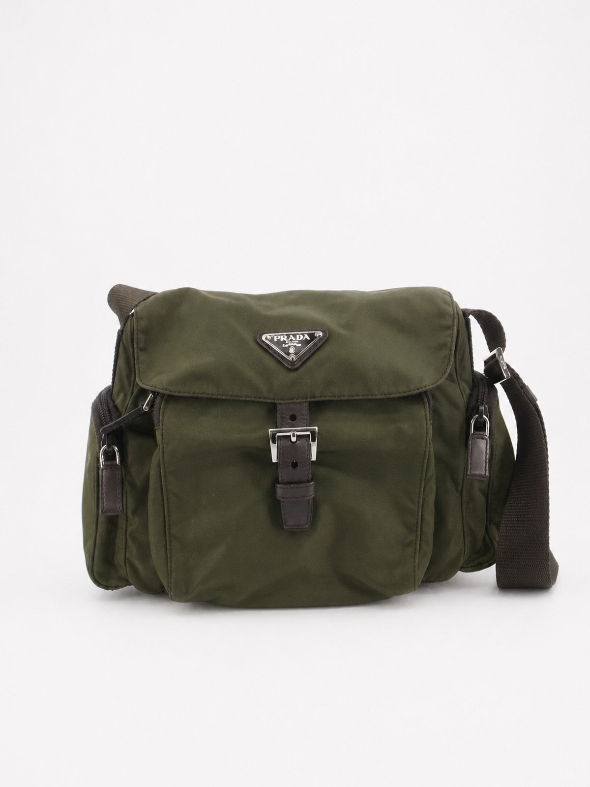 Prada Single Buckle Messenger Green Soft nylon