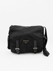 Prada Double Buckle Messenger Black Soft nylon