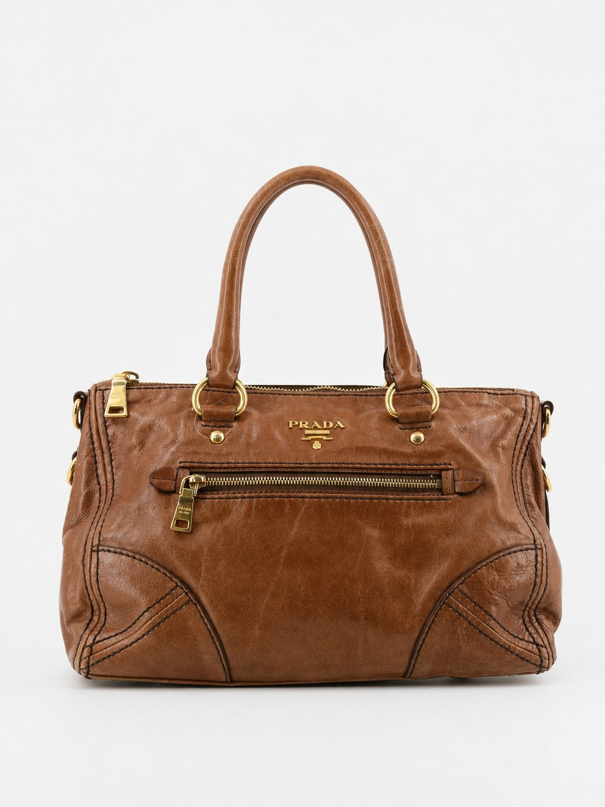 Prada Hand Bag Brown Leather